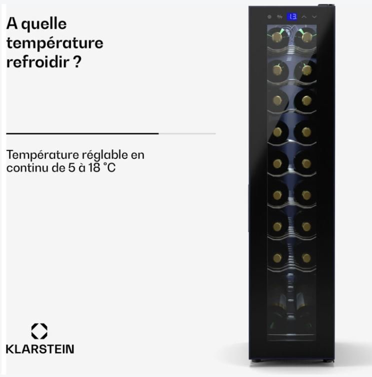 Klarstein Cave a Vin Caves à Vin de Conservation de 50L Porte en Verre Cave a Vins à Zone Unique Bar Int/Ext Frigo Vin Armoire a Vin Cave a Vin de Vieillissement Cave à Vin 18 Bouteilles Noir – Image 3