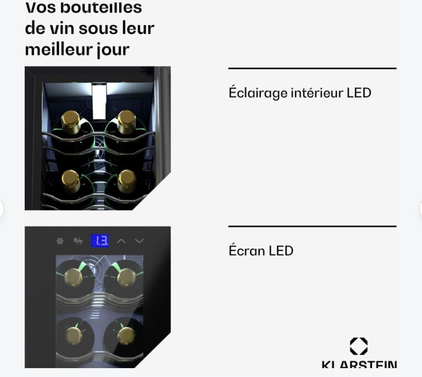 Klarstein Cave a Vin Caves à Vin de Conservation de 50L Porte en Verre Cave a Vins à Zone Unique Bar Int/Ext Frigo Vin Armoire a Vin Cave a Vin de Vieillissement Cave à Vin 18 Bouteilles Noir – Image 5
