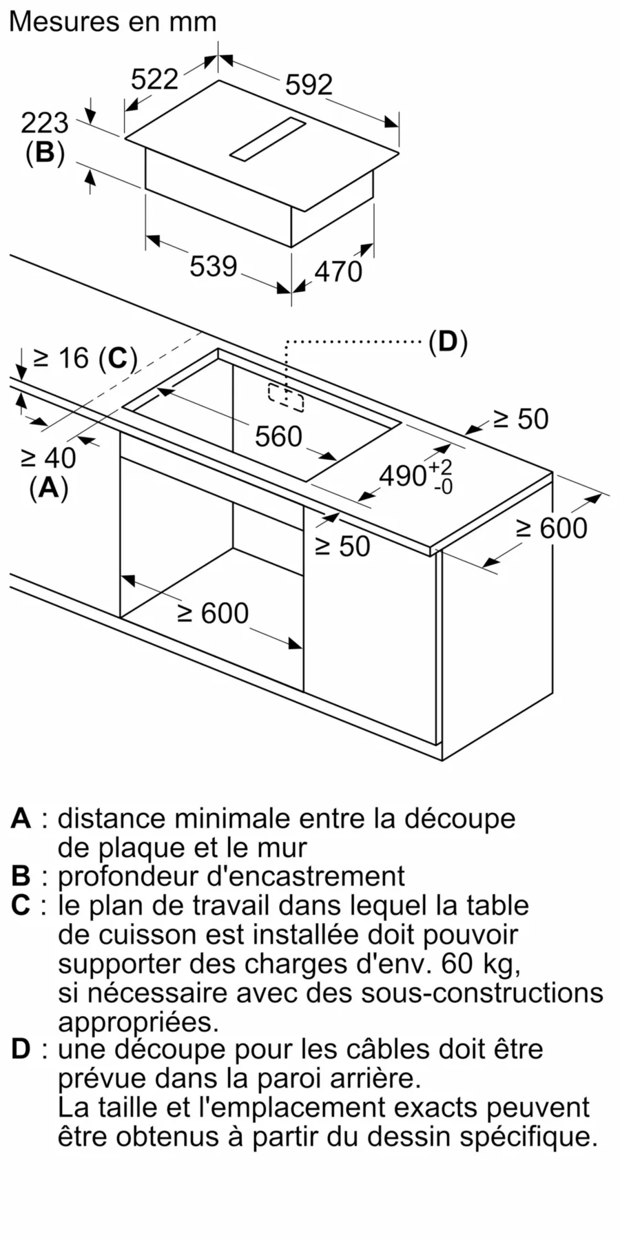 Table induction aspirante 60 cm sans cadre PVS611B16E – Image 3
