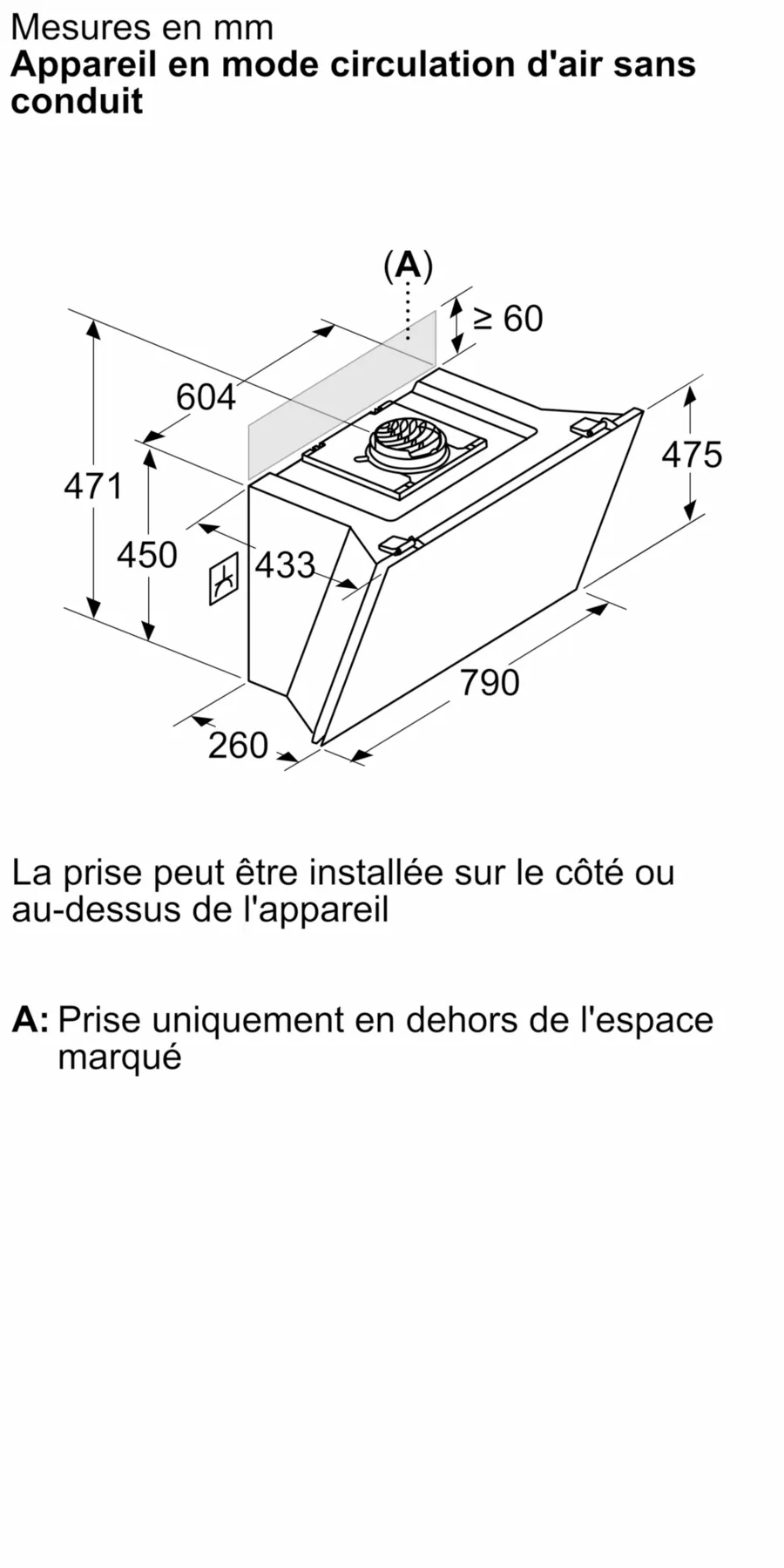 Hotte inclinée 80 cm Noir avec finition en verre, Noir DWJ81AN60 – Image 4