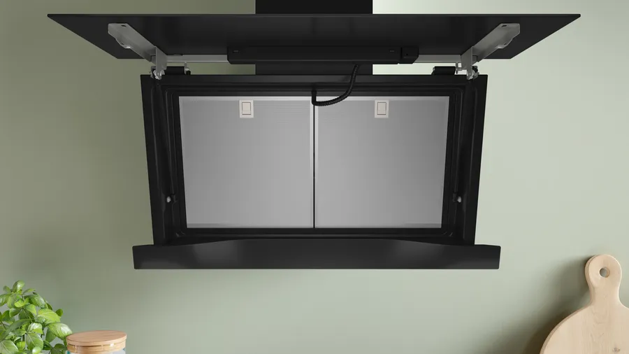 Hotte murale 90 cm Noir avec finition en verre, Noir DWK91LT60 – Image 14