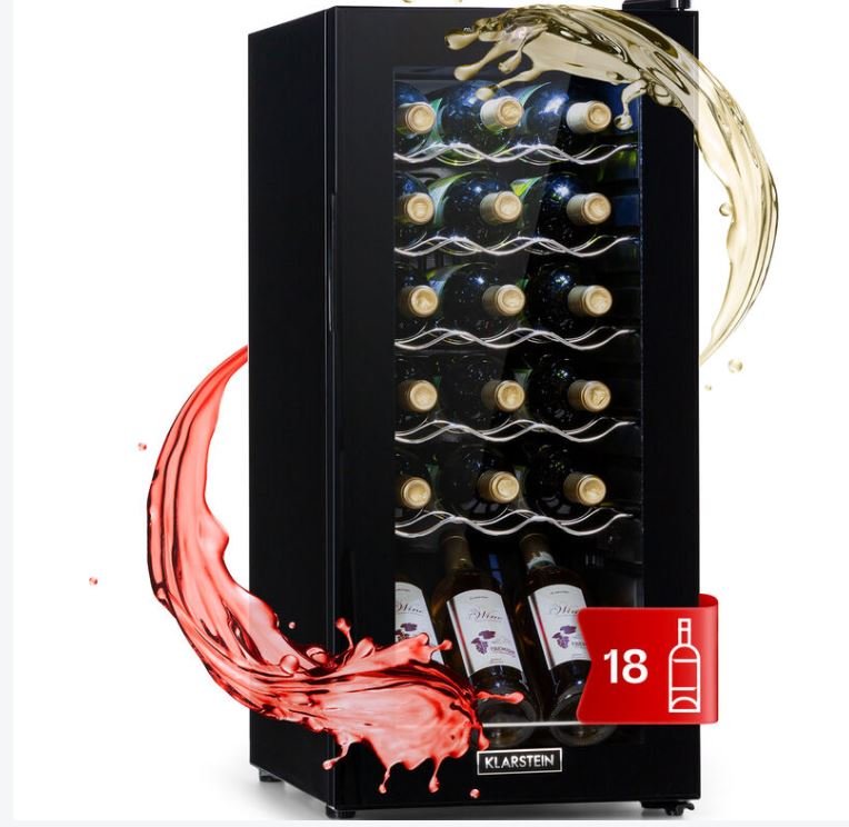 Klarstein Cave a Vin sur Pieds, Caves à Vin de 50L avec une Porte en Verre, Cave a Vins à Zone Unique, Bar Intérieur/Extérieur, Frigo vin, Cave a Vin de Vieillissement, Petite Cave à Vin 18 Bouteilles – Image 2