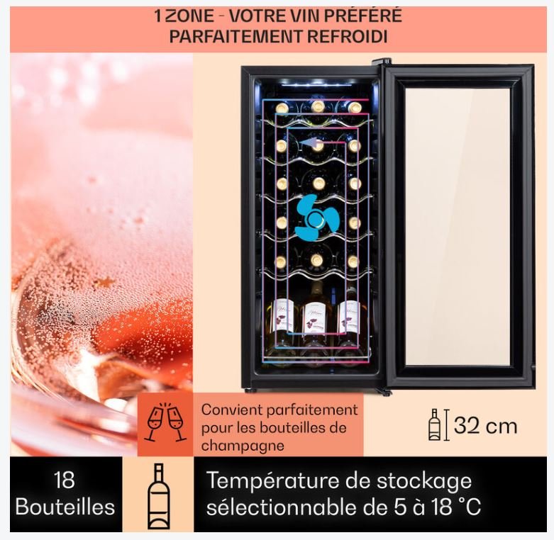 Klarstein Cave a Vin sur Pieds, Caves à Vin de 50L avec une Porte en Verre, Cave a Vins à Zone Unique, Bar Intérieur/Extérieur, Frigo vin, Cave a Vin de Vieillissement, Petite Cave à Vin 18 Bouteilles – Image 4