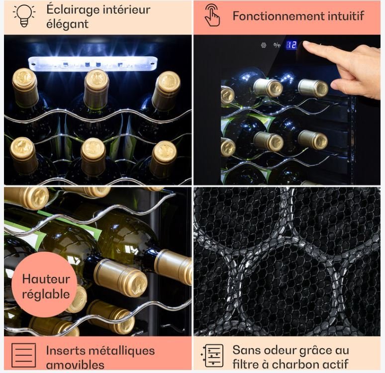 Klarstein Cave a Vin sur Pieds, Caves à Vin de 50L avec une Porte en Verre, Cave a Vins à Zone Unique, Bar Intérieur/Extérieur, Frigo vin, Cave a Vin de Vieillissement, Petite Cave à Vin 18 Bouteilles – Image 6