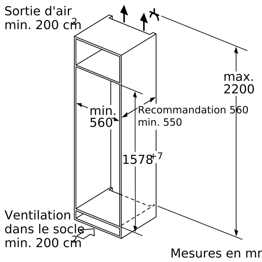 Série 6 Réfrigérateur intégrable avec compartiment congélation 157.8 x 55.8 cm charnières pantographes – Image 14