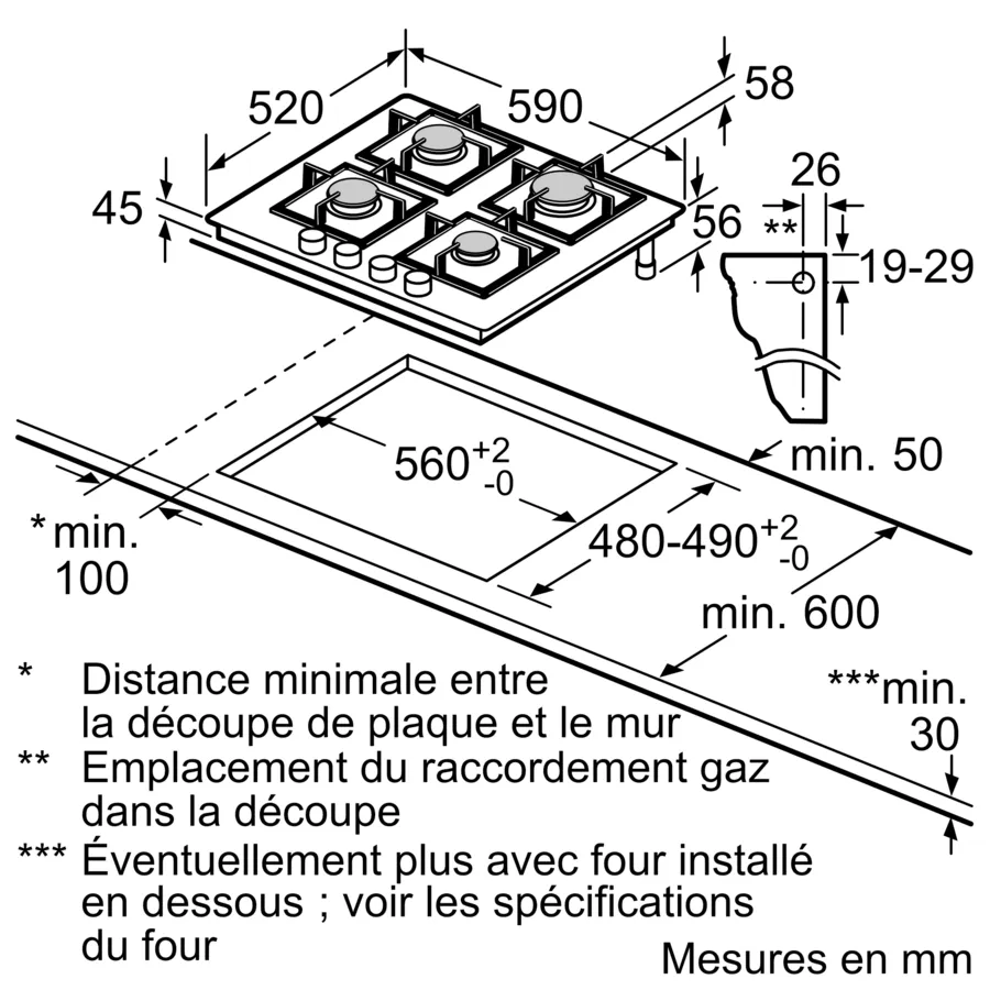 Table gaz 60 cm Verre trempé, Noir POP6B6K30 – Image 7