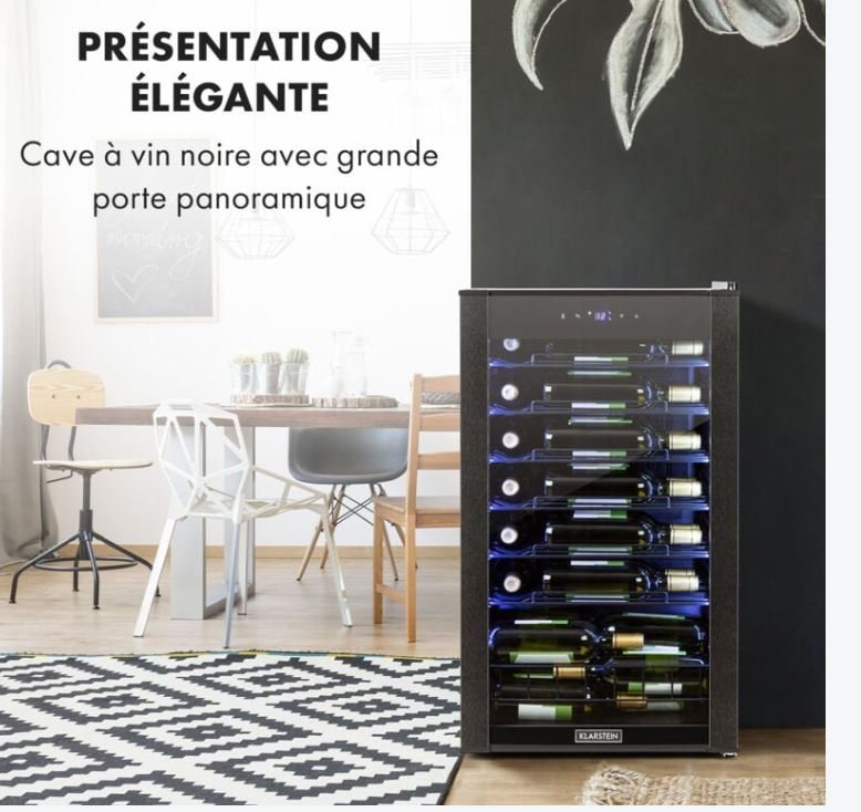 Klarstein Cave a Vin, Caves à Vin de Conservation de 93L, Porte en Verre, Cave a Vins à Zone Unique, Bar Int/Ext, Frigo Vin, Cave a Vin de Vieillissement, Cave à Vin 36 Bouteilles, Noir – Image 3