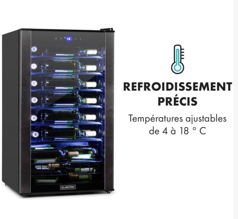 Klarstein Cave a Vin, Caves à Vin de Conservation de 93L, Porte en Verre, Cave a Vins à Zone Unique, Bar Int/Ext, Frigo Vin, Cave a Vin de Vieillissement, Cave à Vin 36 Bouteilles, Noir – Image 6